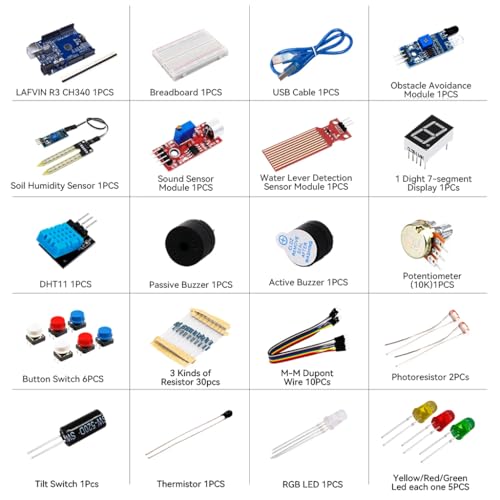 Image of Serplex UNO Starter Kit for UNO R3 Development Board Compatible with Arduino IDE, 400 Hole Breadboard, Sensors, and Obstacle Avoidance Module for Learning, Prototyping, and Creative Innovation