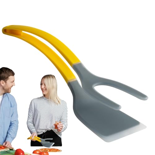 Pala de silicona para voltear alimentos | 2 en 1 pala y pinzas, utensilio de cocina con mango ergonómico para filete, barbacoa, tortitas, pescado, tostadas, desayuno y tortillas