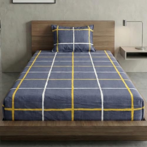 Image of Home Sizzler 210 TC Microfibre Gingham Check Single Fitted Bedsheet (36X72 inch) with 1 Pillow Cover
