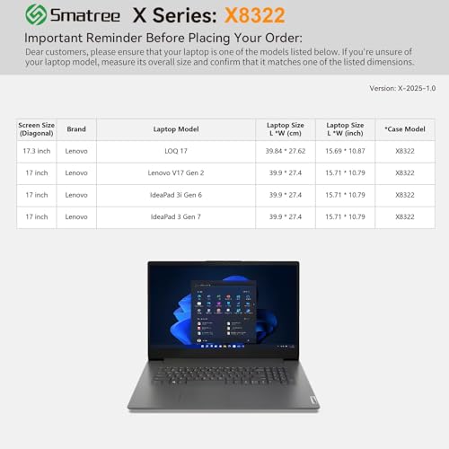 Image of Smatree Hard EVA Protective Sleeve Case Compatible for 17 inch Lenovo V17 Gen2,IdeaPad 3 Gen 7,IdeaPad 3i Gen 6,Slim and Anti-Shock Notebook Bag,Green(X8322G)