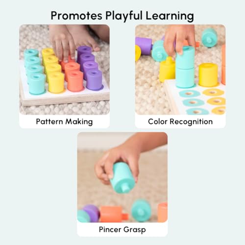 Curious Cub Montessori Stacking and Colour Matching Peg Board |Educational Activity for 1+, 2 Year Old Baby| Wooden Toys for Toddlers Boys & Girls| Kids Brain Development Toy| Sensory Learning