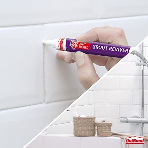 Unibond Grout Reviver Pen, White Grout Pen for Bathroom Grout Joints, Easy to Use Tile Grout Pen, Whitener for Restoring Discoloured & Faded Joints, 1x7ml