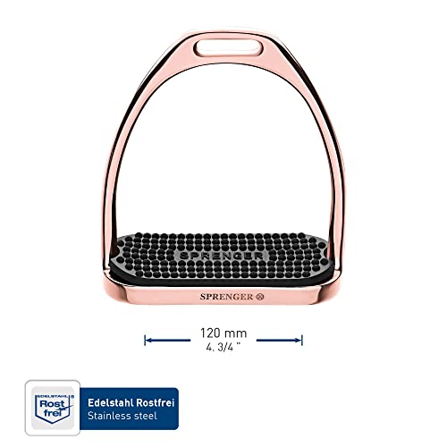 Foto von Sprenger Fillis Steigbügel Rosegold, 120 mm Trittweite I Bügel mit schwarzer Einlage, rostfreies Edelstahl, 2 Stück