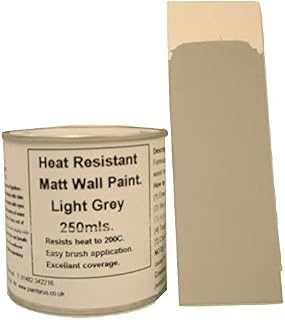 1 x 250ml Satin Light Grey Heat Resistant Wall Paint. Wood Burner Stove Alcove. Brick, Concrete, Plaster, Cement Board, Rendering, Metal, Timber etc.