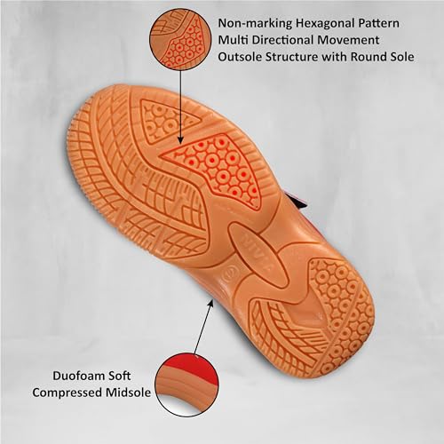 Nivia Appeal Kids Badminton Shoes | Non-Marking Court Shoes for Young Players | Red & Royal Blue
