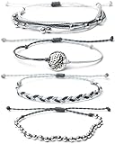 Mezcla Vida Bohemian Wave Coin Charm Silver Zinc Beaded Waterproof Rope Surfing Bracelets Sets For W