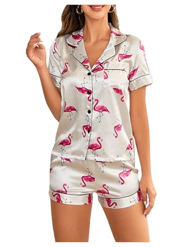 Floerns Women's Floral Pajamas Notch Collar Print Sleepwear Two Piece Pajama Set