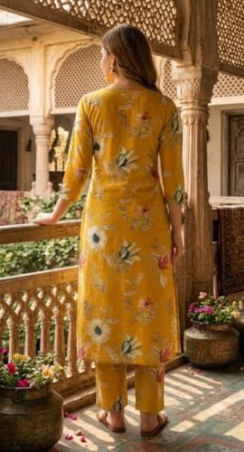 Image of CREATION & YOU Women's Pure Cotton Floral Printed Kurta with Palazzo Pants | Ethnic Set | Kurti Set for Women | Cotton Cord Set for Women