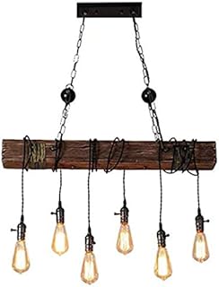Wood Retro Vintage Pendant Lamp Industrial Metal Hanging Lamp Height Adjustable E27 6-Lights Retro Pendant Lamp Hanging Lamp Black for Kitchen Coffee Shop Dining Living Room Loft Rustic Ceiling Light