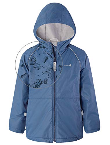 Therm Boys Rain Jacket - Lined Kids Raincoat w Magic Pattern - Lightweight Coat (Oxford Blue, 4T)
