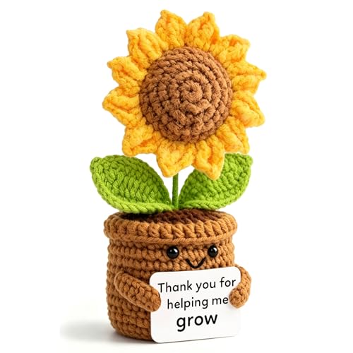 ilifemate Teacher Appreciation Gift End of Year Teacher Gifts Crochet Sunflower Teacher Gifts for Women Men - Thank You for Helping Me Grow Love & Gratitude Decor for Classroom Desk Home