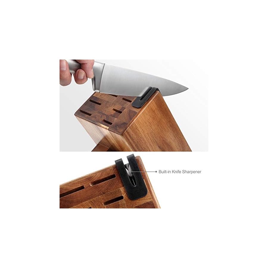 McCook® 11 Piece Knife Set with Built-in Sharpener, German Stainless Steel Hollow Handle Kitchen Knives Set in Acacia Block