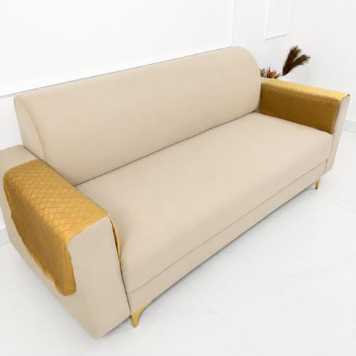 Image of Homerz Premium 'Surya Series' Sofa Cover | Stylish Sofa Protector | Net Fabric | Anti-Stain & Washable Slip Cover Exact Size Antislip (New Jerry Chikku, 2 Pc Armrest, Armrest)
