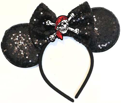 Image of CLGIFT Rose gold Minnie Ears,Pick your color, Iridescent Minnie Ears, Silver gold blue minnie ears, Rainbow Sparkle Mouse Ears,Classic Red Sequin Minnie Ears (Pirate)