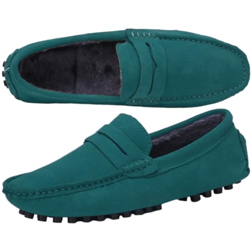 Image of ANUFER Men's Suede Leather Penny Loafers Moccasin Slippers | Breathable Leather Lining, Removable PU Insole, Lightweight Outsole, Casual & Dressy, Driving Shoes