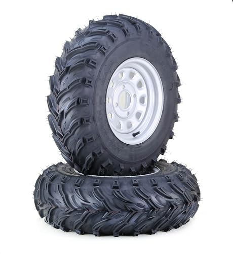 LIBRA 25X8-12 ATV Tire Wheel Assembly with 4-110 PCD 5+2 Silver Wheel-17035,SET 2