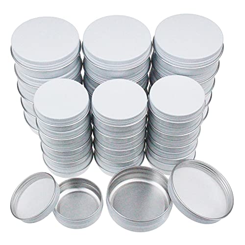 32 Pieces Screw Lid Round Aluminum Tins Empty Metal Jars Spice Lip Balm Candle Storage Containers Travel Cans, 2oz & 1oz Mixed Sizes (White)