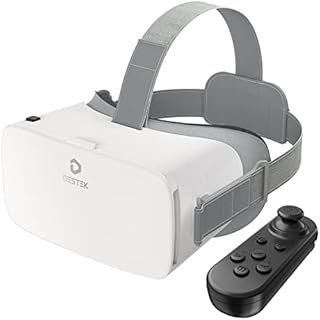 DESTEK V5 VR Headset for Phone with Controller, 110°FOV Anti-Blue HD Virtual Reality for iPhone 13/12/11, Samsung and Androd | VR Goggles Compatible for Smartphone w/4.7-6.8in Screen (White)