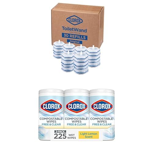 Clorox Disinfecting Value Pack ToiletWand Disinfecting Refills 30ct and All Purpose Compostable Cleaning Wipes Light Lemon Scented 75ct