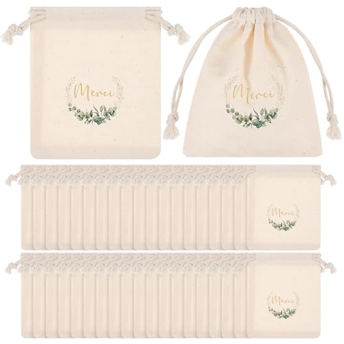 Xuniea 40 Pièces Boite Sacs Cadeaux pour Invités avec Merci Sachet Dragées de Mariage avec Eucalyptus Sacs à Dragées pour Invités Contenant pour...