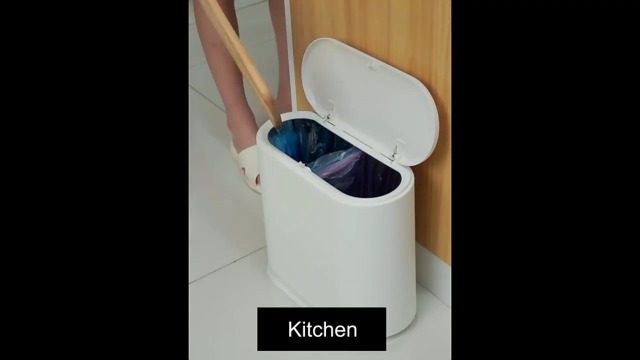 Image of Slim Plastic Trash Can12 Liter 3.17 Gallon Garbage Can with Press Top Lid,White Modern Waste Basket for Bathroom,Living Room,Office and Kitchen (White)