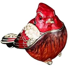 Bird and Mandarin Duck Jewelry Box - Elegant Metal Alloy Flip-Top Enamel Jewelry OrganizerRed