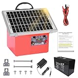 32KM Solar Pastor Electrico con Batería,9.5KV pastor electrico Cerca eléctrica Controlador para caballos, 0.5J Cerca eléctrica Pastor para Cría de animales pastores, para Granja Pastar Jardín (Red)