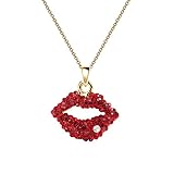 NC051 Cute Cristal Rojo Sexy beso labios Charm colgante collar