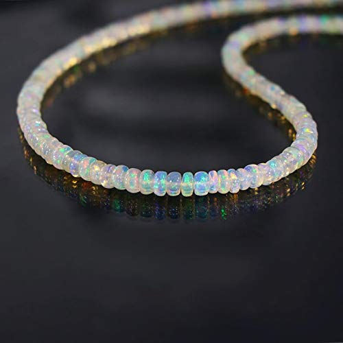 Natural Ethiopian Opal for Women Plain Smooth Rondelles Neck-Piece Beaded Gemstone Necklace October Birthstone Gifts for Anniversary, Valentine Day Gifts
