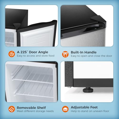 Kismile Upright Freezer,2.1 Cu.ft Mini Freezer with Reversible Single Door,Removable Shelves,Small Freezer with Adjustable Thermostat for Home/Kitchen/Office (Stainless Steel)