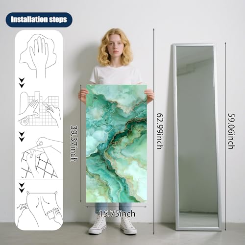 Image of Nuxovilar Green Marble Vein Wallpaper Peel Stick Vinyl 15.75x39.37