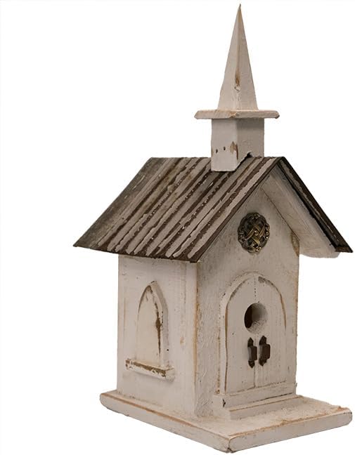 Nature Creations Country Chapel Bird House, White – Handcrafted Reclaimed Wood Nesting Box with 1.125 in Entry for Wrens & Chickadees, Rustic Outdoor Birdhouse