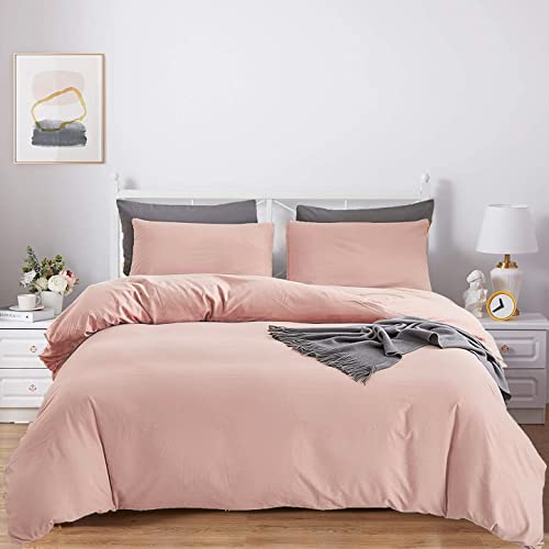 KAREVER Queen Blush Pink Cotton Comforter Set, 3 PCS Breathable