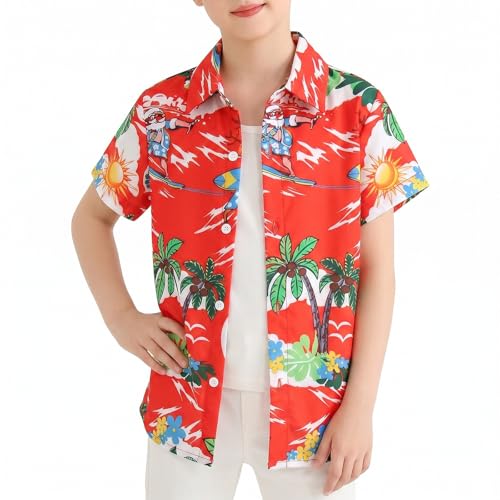 PNORATM Boys Girls Christmas in July Shirt Kids Hawaiian Button Down Shirts Summer Casual Short Sleeve Blouses Tops Tropical Hawaiian T Shirts for Boy Girl Christmas Shirt
