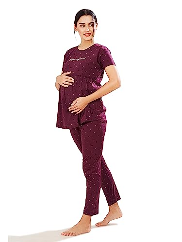 Image of Pastel Clip Women Cotton Star Printed Relaxed Maternity Night Suits for Women Feeding 7002-7003
