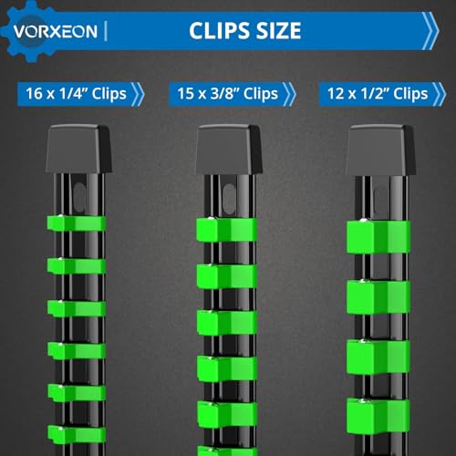 VORXEON 3PCS Steckschlüsselhalter für 1/2 Zoll, 3/8 Zoll, 1/4 Zoll Steckschlüssel Organizer, Schienenhalter für besten Werkzeug-Organizer in der Garage