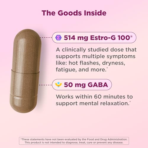 Image of OLLY Mellow Menopause Supplements for Women, Supports Hot Flashes, Vaginal Dryness & Occasional Mood Swings,* Estro-G100, GABA, Vegan Capsules, 1 Month Supply - 30 Count