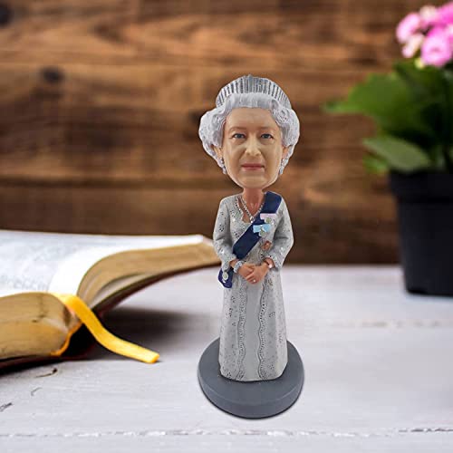Queen Elizabeth Ii Bobblehead Queen Elizabeth Platinum Jubilee Souvenirs Hand-Crafted Princess Elizabeth Resin Statue Bobblehead Figures With Royal Blue Riband Crown And Ivory Gown (Gray) #TOP3