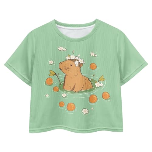Image of Cute Crop Tops for Girls Short Sleeve Summer T Shirts Fashion Graphic Tees Crew Neck Pullover Tee 5-14 Years