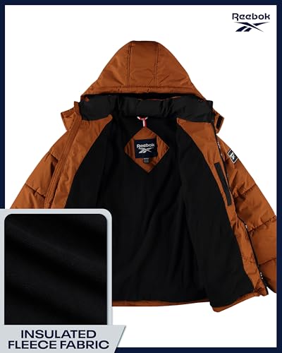Image of Reebok Mens Winter Jacket - Thick Heavyweight Ski Winter Coat - Warm Insulated Quilted Hooded Puffer Coat for Men