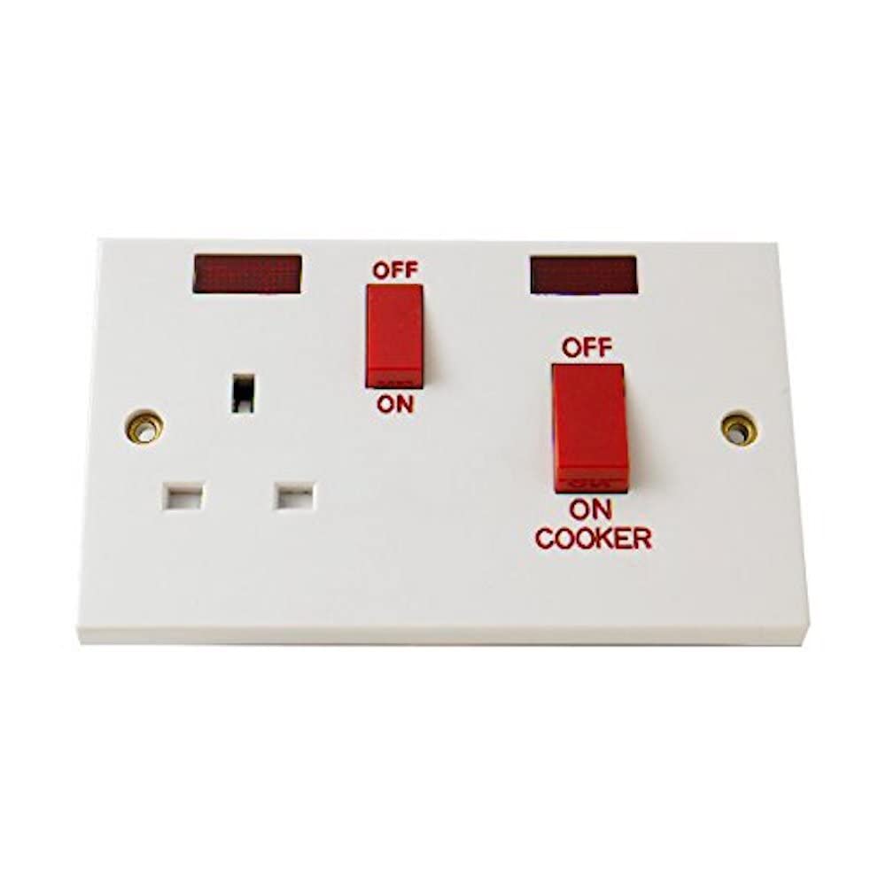 Merriway White Bh03542 45Amp 2-Gang Double Pole With Socket Cooker Switch With Neon