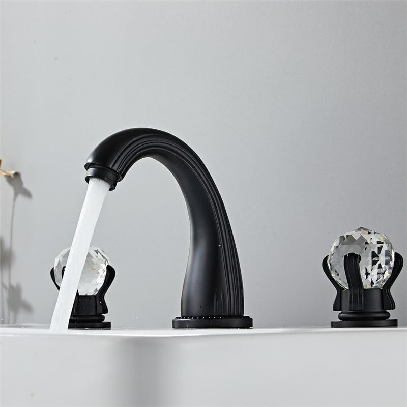 Robinet de bassin noir et cristal en laiton chic pour une salle de bain luxueuse