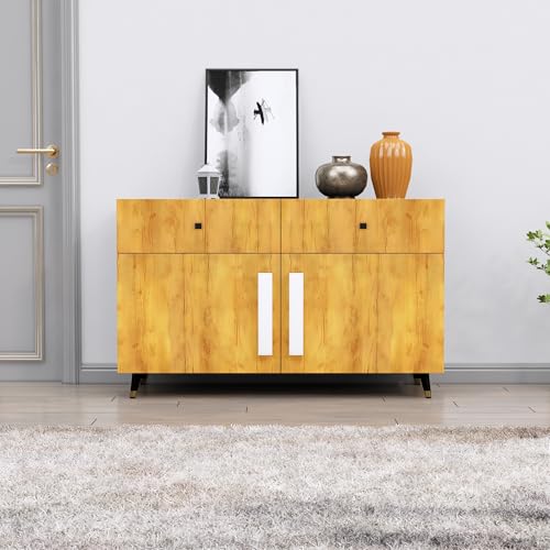 Image of Bniture Storage Cabinet Wooden for Living Room Sideboard with 2 Drawer and 2 Door | Storage Organizer Chest of Drawer Cabinet for Home Hallway Drawing Room Bedroom Kitchen | Slate Grey & Giant Wood