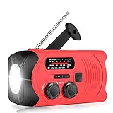 [Upgraded Version] RunningSnail Emergency Weather AM/FM NOAA Solar Powered Wind up Radio with SOS, 2000mAh Power Bank for Cell Phone and LED Flashlight (Red)