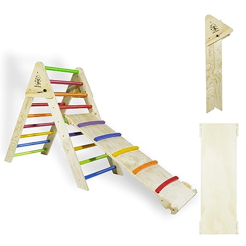 CCLIFE Montessori Kletterdreieck mit Rutsche Klappbar Klettergerüst Indoor Pikler Dreieck, Holz für Kinder 80kg