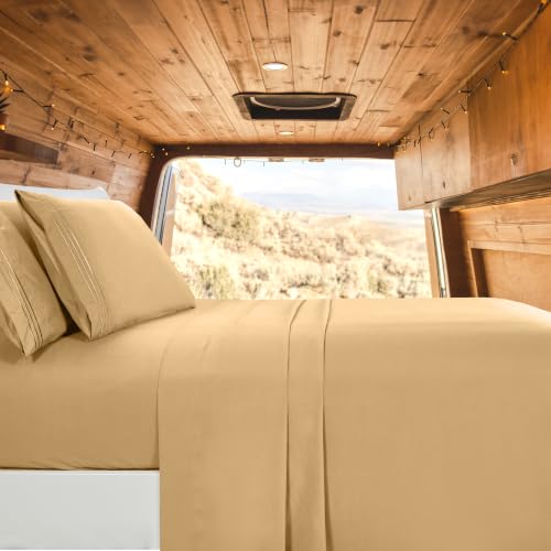 Image of Elegant Comfort Luxury 1500 Premium Hotel Quality Microfiber 4-Piece Sheet Set - Wrinkle Resistant, All Around Elastic Fitted Sheet, Deep Pocket up to 16 inch, RV Short Queen, Gold