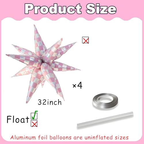 Image of Light Pink Balloons Iridescent Gingham Checkered Explosion Star Balloons Girls Just Wanna Be One Birthday Party Decor Emo Themed Party Decorations Bride Bachelorette Party Decor Supplies