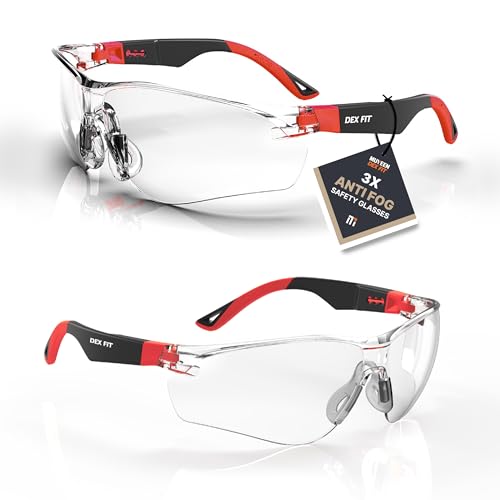 DEX FIT SG210 Gafas de Seguridad; Protección Ocular Z87, 3x Resistentes a la Niebla y a los Arañazos, Ajustables, para Hombres y Mujeres, con Protección UV