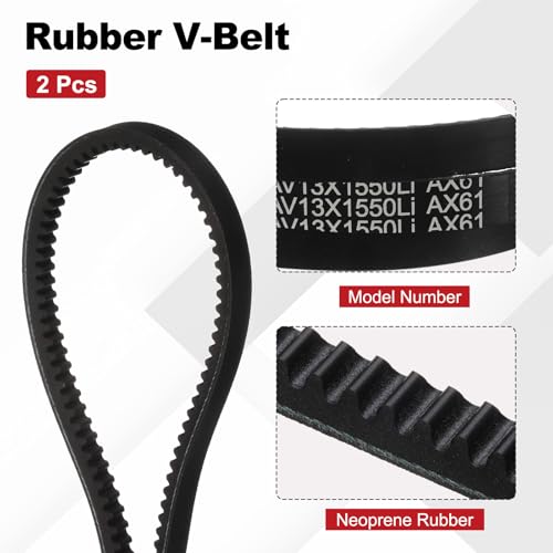 Image of AX61 Belt, Raw Edge Cogged Industrial Rubber EPDM V-Belt, Pack of 2 | 1 /2 inch(13mm) Width x 61 inch(1550mm) Inside Circumference x 5 /16 inch(8mm) Height