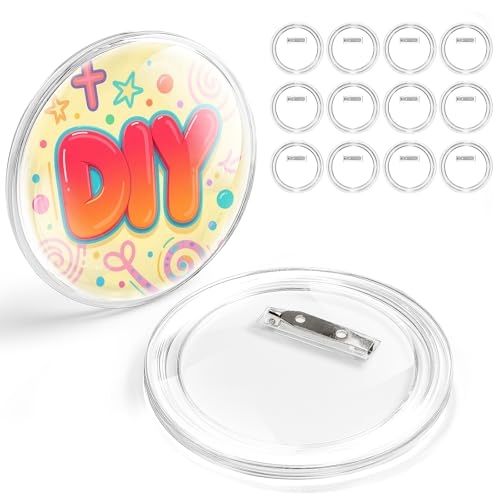 12 Pack 3 Inch Clear Button Pins Photo Button DIY Custom Acrylic Blank Badge Pins for Crafts